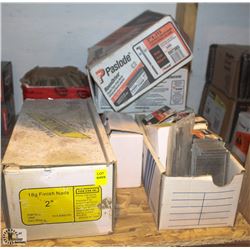 LOT OF ASSORTED SCREWS, FINISHING NAIL, COLLATED