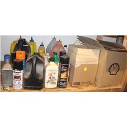 LOT OF ASSORTED OILS, PAINTS, ADHESIVES, CHALK &