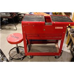 RED WESTWARD SLIDING TOP TOOL CART & SHOP STOOL