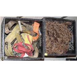 CRATE OF ASSORTED GAUGE CHAINS & TOTE OF ASSORTED