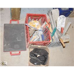 2 CRATES OF ASSORTED CONCRETE LEVELING TOOLS