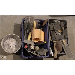 2 CRATES OF ASSORTED CONCRETE LEVELING TOOLS