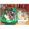 Image 1 : BIN OF ASSORTED HAND SAWS W/ PAIL OF TROWELS