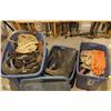 Image 1 : 3 TOTES OF ASSORTED TOOL BAGS, HARDHATS,