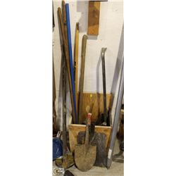 ASSORTED SHOVEL, PICKAXE, HOE BLADES NO HANDLES