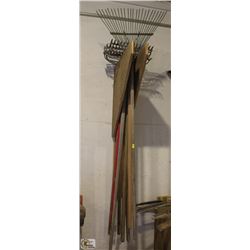 LOT OF 8 ASSORTED LAWN RAKES