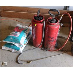 LOT OF 2 CONCRETE SPRAYERS & 2 BAGS OF MELTZ ALL