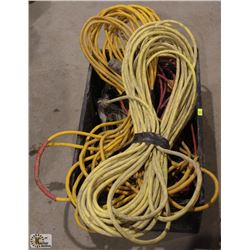 TOTE OF ASSORTED SIZE EXTENSION CORDS & RATCHETS