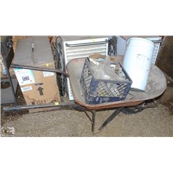 WHEELBARROW W/ ASSORTED METAL BRACKETS,