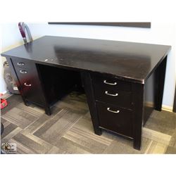 DOUBLE PEDESTAL BLACK WOOD DESK W/ SIDE CABINET