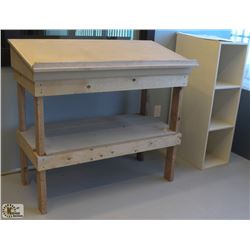 WOODEN DRAFTING TABLE W/ WOODEN SHELVING