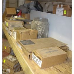 LOT OF MISC. DOOR KNOB, HANDLES, HINGES &