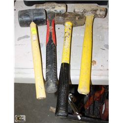 3 ASSORTED SLEDGE HAMMERS & RUBBER MALLET