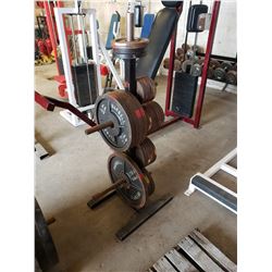 RACK OF ASSORTED WEIGHT PLATES