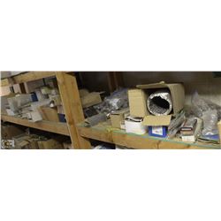 SHELF OF ASSORTED DOOR LOCKS, HANGERS, WIRE &