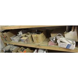 SHELF OF ASSORTED FAUCET, ELECTRIC, BREAKERS &