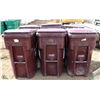 Image 1 : LOT OF 6 BURGUNDY 96 GALLON ROLLING GARBAGE BINS