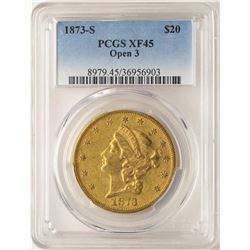 1873-S Open 3 $20 Liberty Head Double Eagle Gold Coin PCGS XF45