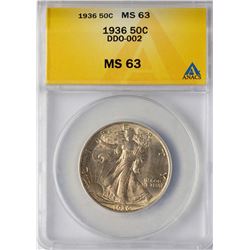 1936 Walking Liberty Half Dollar Coin ANACS MS63 DDO-002