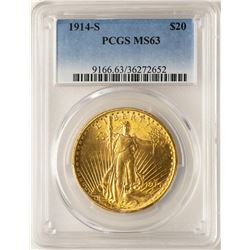 1914-S $20 St. Gaudens Double Eagle Gold Coin PCGS MS63
