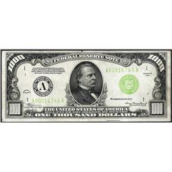 1934 $1,000 Federal Reserve Note Boston Light Green Seal