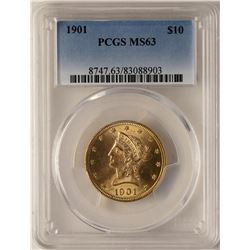1901 $10 Liberty Head Eagle Gold Coin PCGS MS63