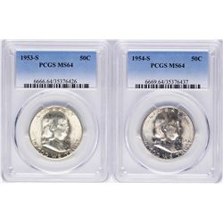 Lot of 1953-S & 1954-S Franklin Half Dollar Coins PCGS MS64