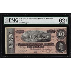 1864 $10 Confederate States of America Note T-68 PMG Uncirculated 62EPQ