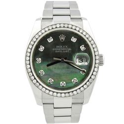 Rolex Mens Datejust Stainless Steel 36mm MOP Diamond Dial Watch