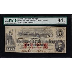 1863 $5 State of North Carolina Obsolete Note PMG Choice Uncirculated 64EPQ