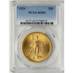 1924 $20 St. Gaudens Double Eagle Gold Coin PCGS MS65