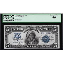 1899 $5 Indian Chief Silver Certificate Note Mule Fr.280m PCGS Extremely Fine 40
