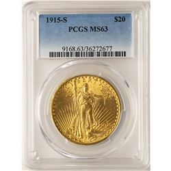 1915-S $20 St. Gaudens Double Eagle Gold Coin PCGS MS63