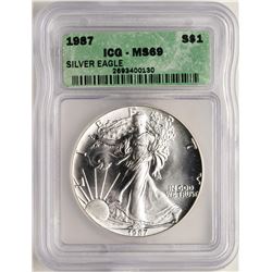 1987 $1 American Silver Eagle Coin ICG MS69