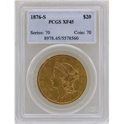 1876-S $20 Liberty Head Double Eagle Gold Coin PCGS XF45