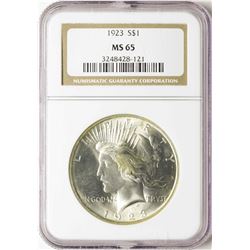 1923 $1 Peace Silver Dollar Coin NGC MS65