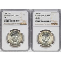 Lot of (2) 1952 Washington-Carver Commemorative Half Dollar Coins NGC MS64