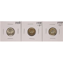 Lot of 1938, 1938-S, 1938-D Mercury Dime Coins