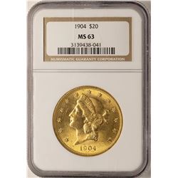 1904 $20 Liberty Head Double Eagle Gold Coin NGC MS63
