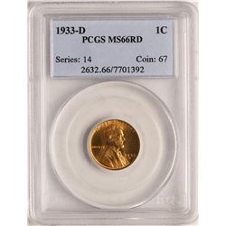 1933-D Lincoln Wheat Cent Coin PCGS MS66RD