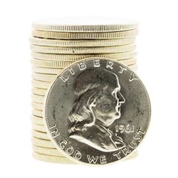 Roll of (20) Brilliant Uncirculated 1961 Franklin Half Dollar Coins