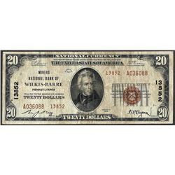1929 $20 Miners NB Wilkes-Barre, PA CH# 13852 National Currency Note
