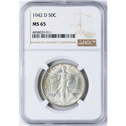 1942-D Walking Liberty Half Dollar Coin NGC MS65