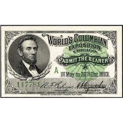 1893 World's Columbian Exposition Ticket Lincoln