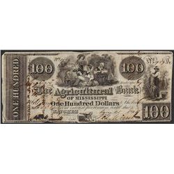 1840 $100 Agricultural Bank of Mississippi Natchez Obsolete Note