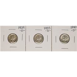Lot of 1929-D, 1935-D, & 1940-D Mercury Dime Coins