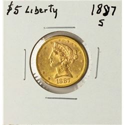 1887-S $5 Liberty Head Half Eagle Gold Coin