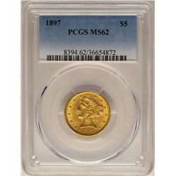 1897 $5 Liberty Head Half Eagle Gold Coin PCGS MS62