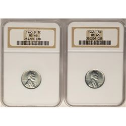 Lot of 1943 & 1943-D Lincoln Steel Cent Coins NGC MS66
