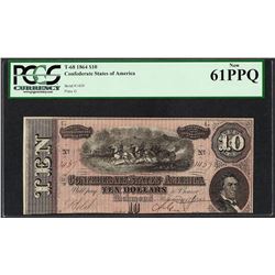 1864 $10 Confederate States of America Note T-68 PCGS New 61PPQ